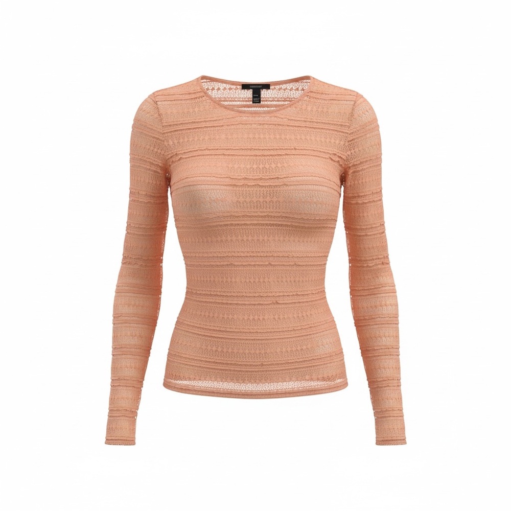 Forever 21 Long Sleeve Sheer Knit Top in Peach